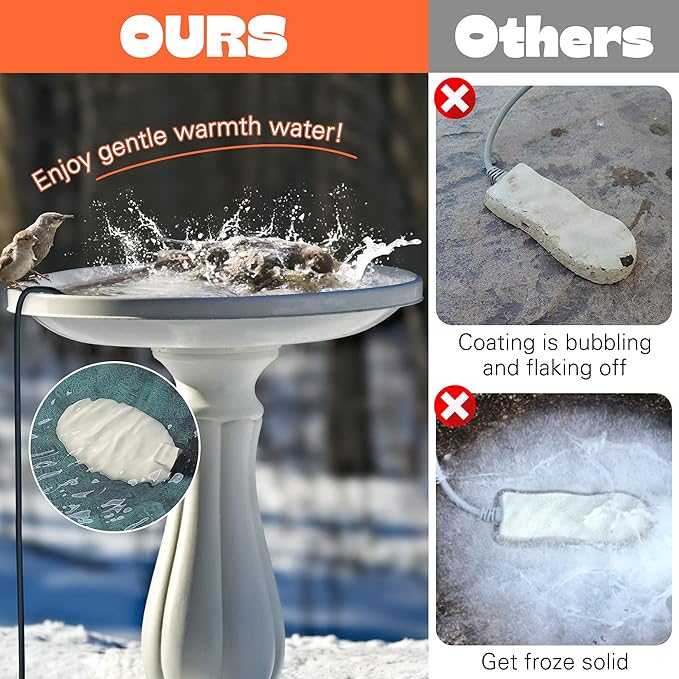 1 Pack Upgrade Bird Bath Heater for Outdoors in Winter, Pond Deicer 60 Watts Birdbath Deicer Water Heater Thermostatically Controlled with Auto Shut off Function for Patio Lawn (White)