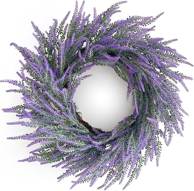 Lavender Summer Wreath for Front Door, 24 Inch Large Spring Summer Wreath Purple with Green Leaves for Grapevine Farmhouse Summer Wreaths Front Door Wall Window Party Decoration Home Décor