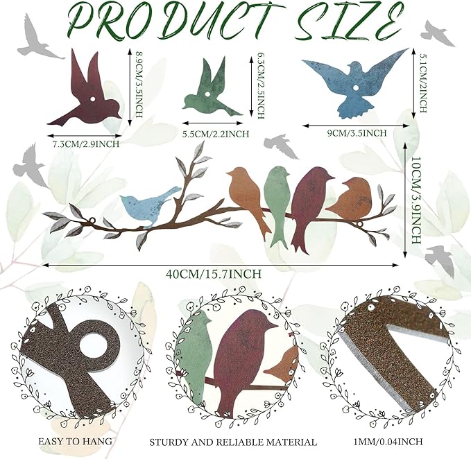 Ferraycle Metal Bird Wall Art Birds on the Branch Decor Metal Sculpture Silhouette Ornament Branch Wall Hanging Sign for Balcony Garden Home Decor(Cute Colors)