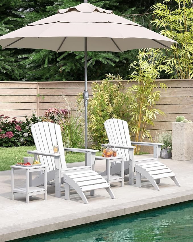 BRIOPAWS Adirondack-Chair | Fire Pit Chair | Oversized | HDPE Plastic | Weather Resistant | for Deck Outdoor Poolside Campfire | White