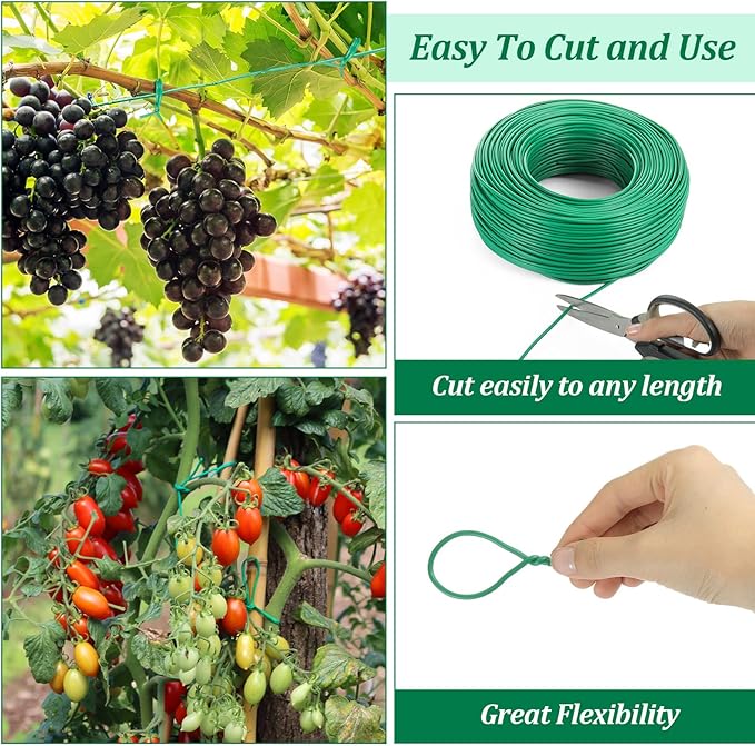 Zhengmy 250ft/76m Green Garden Wire,with Wire Cutter,Sturdy Plant Ties,Twist Garden Ties Gardening Supplies 2.5 mm Diameter for Supporting Climbing Plants Office Organization and Decoration Binding
