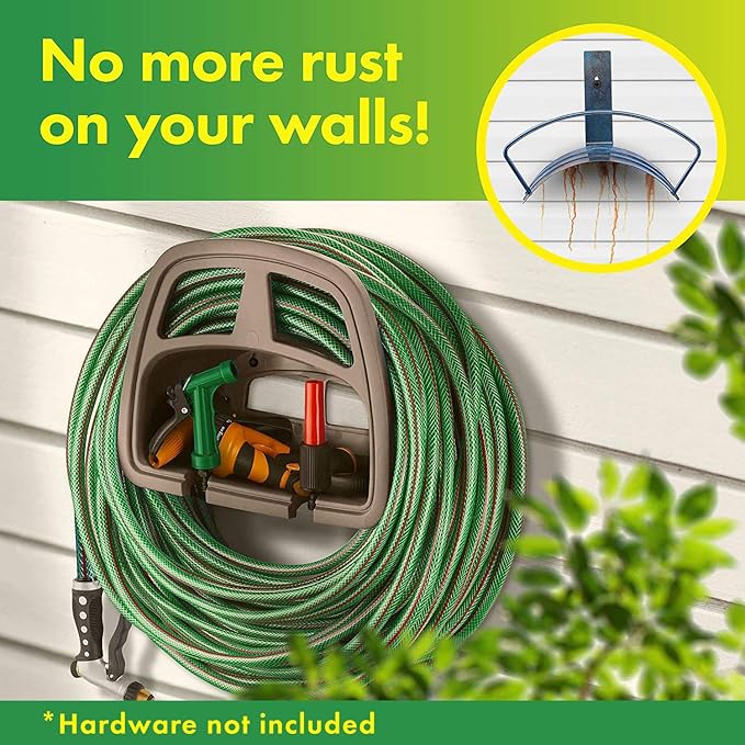 DF OMER Plastic Garden Water Hose Holder, Wall Mount Hose Hanger with Storage Compartment Fits 150 ft. Hose – 10x5x5 in. Weatherproof Hose Hanger for Outside with Shelf for Garden Equipment