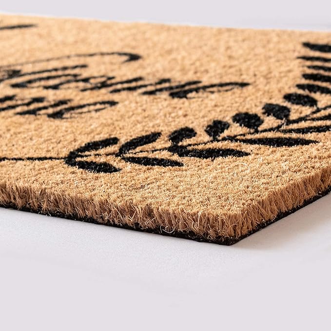 LuxUrux Welcome Mats Outdoor Coco Coir Doormat, with Heavy-Duty PVC Backing - Natural - Perfect Color/Sizing for Outdoor/Indoor uses. (17 x 30 inch, Charcoal - Welcome Home)