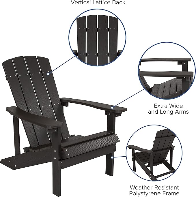 Flash Furniture Charlestown Commercial Grade Indoor/Outdoor Adirondack Chair, Weather Resistant Durable Poly Resin Deck and Patio Seating, Slate Gray