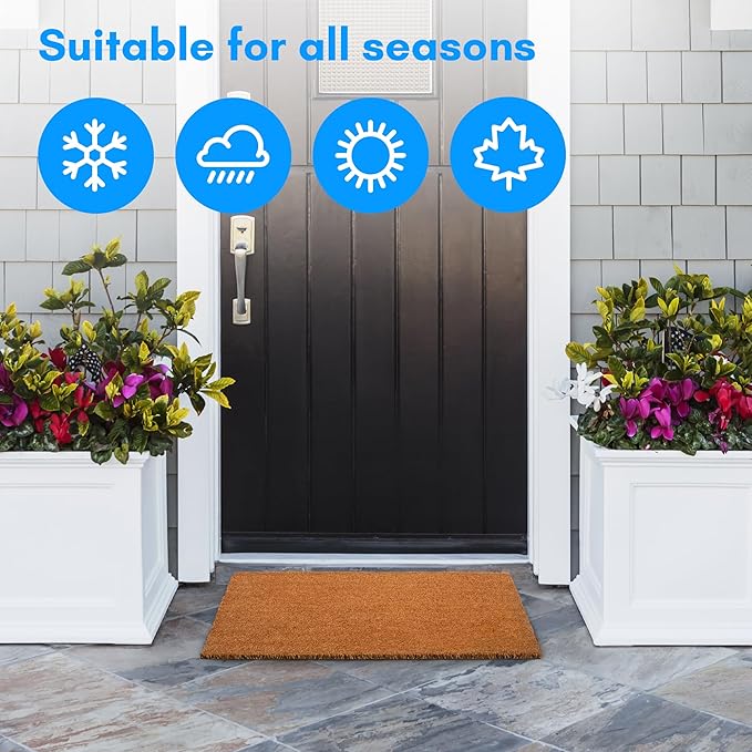 PLUS Haven 17.5x30 Door Mat with Heavy-Duty Backing - Coco Coir Doormat for Outdoor or Indoor Uses - Non-Slip Welcome Mats for Entryway or Porch - Easy to Clean Front Door Mat - Natural Brown