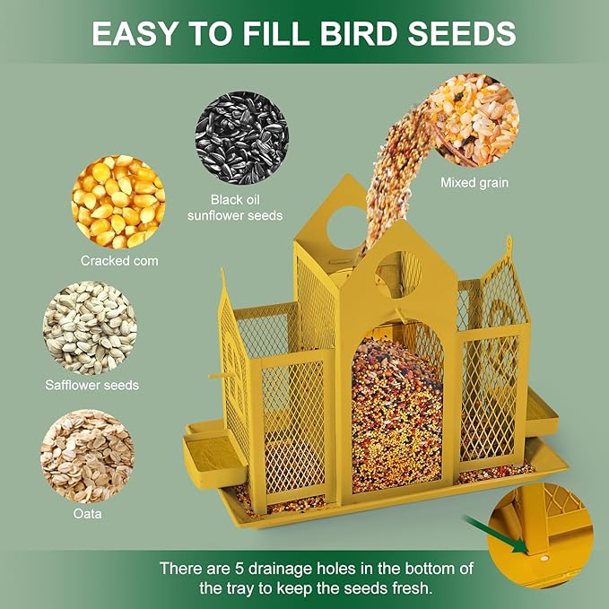 Solar Bird Feeder House for Outside Hanging, Large Capacity Birdhouse Bird Feeders Hanging for Outdoors, Metal Mesh Wild Birdfeeder for Finch Cardinal (Yellow and Black)