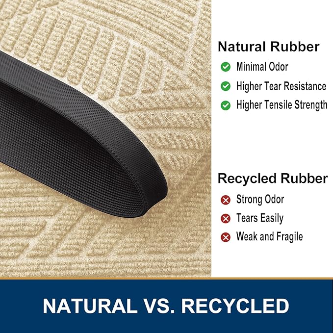 Smiry Half Circle Front Door Mat Outside Entrance, Heavy Duty Sturdy Natural Rubber Doormat, Trap Dirt and Moisture, Low Profile Mats for Indoor Outdoor Entry, Irregular Triangle (29.5x17, Beige)