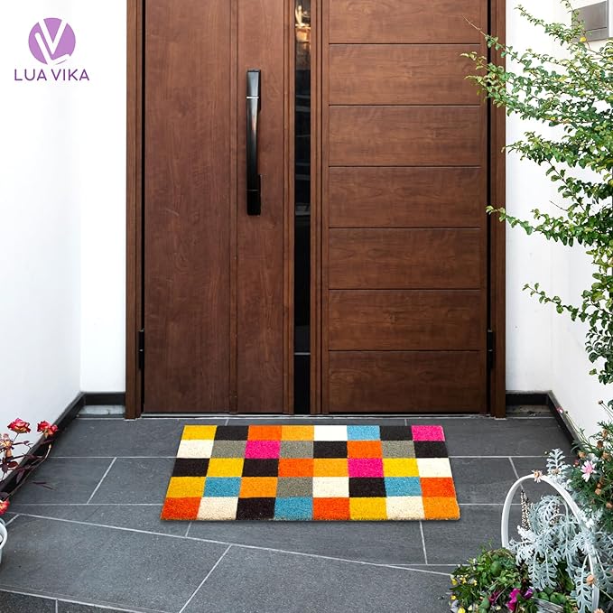 Coir Door mats Outdoor, Door mat Outside Entrance, Welcome mat Indoor, Doormat Outdoor, Funny Door mats Outside, Coir Doormat 16"x27.5" (Squares)