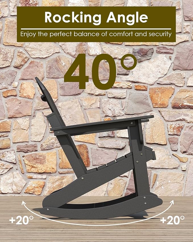 GREENVINES Adirondack Rocking Chairs Set of 4 | HDPE Plastic | Porch Rocker | Chair for Patio Outdoor Deck | All Weather | Black