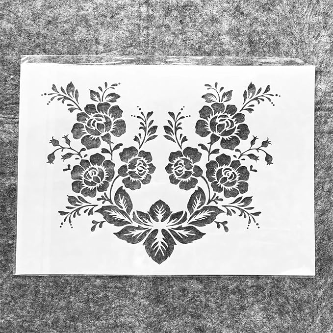 TIAMECH A4 Reusable Rose Branch Stencil for Painting - Flower Leaves Layering Template, DIY Wall Art, Wood Furniture, Scrapbook & Crafts (8.3x11.7inch)
