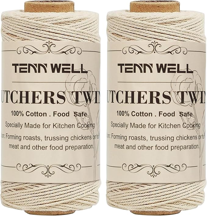 Tenn Well Butchers Twine, 656 Feet 1mm Food Safe Cotton Kitchen Cooking Twine for Roasting, Trussing Meat and Turkey, Food Prep, Baking and More (2PCS X 328 Feet)