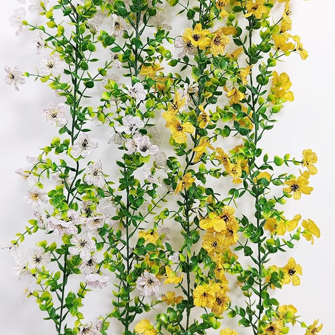 4 Pcs Faux Flowers Garland Plant, Artificial Vines Hanging Flowers Leaves Greenery Garland for Wedding Backdrop Arch Wall Decor, 6 Feet/pcs UV Resistant Indoor Outdoor