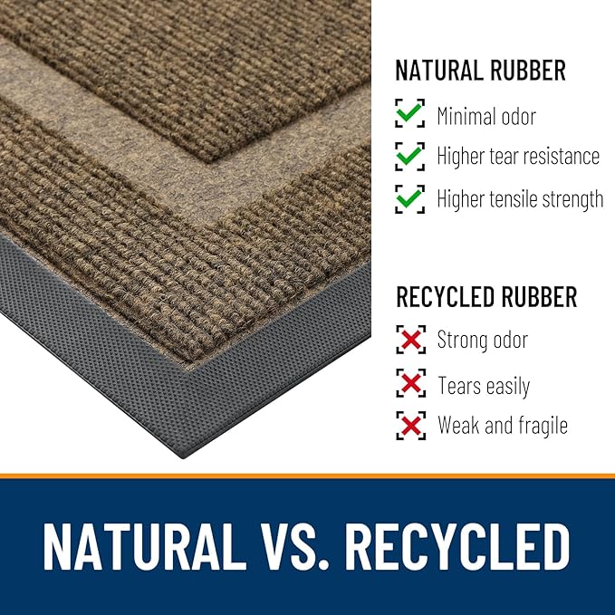 OLANLY Front Door Mat Indoor Outdoor Entrance, Waterproof All-Season, All-Weather Doormat, Sturdy Natural Rubber, Fade Resistant, Low Profile, Easy Clean Patio Porch Entryway Mat, 36x24, Brown