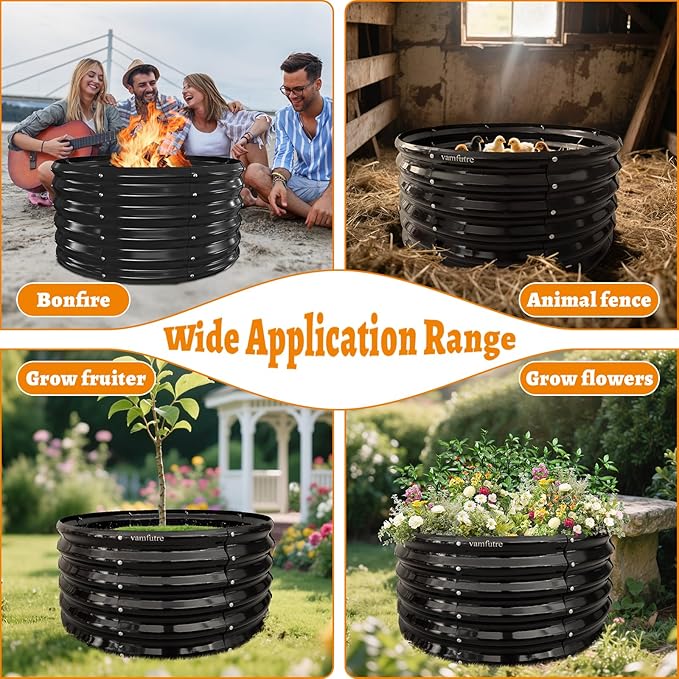 Metal Fire Pit Ring/Bonfire Fire Ring- 32 Inches Diameter, 0.8 MM Thick,1.5 ft High, Durable and Stylish for Outdoor Fire Pits,Patios and Camping (Black, 2.7X2.7X1.5 ft)