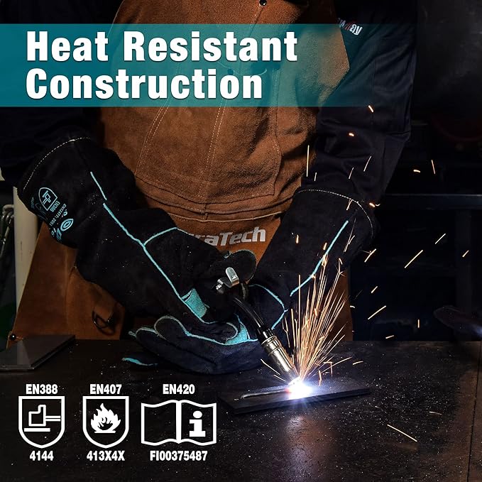 DURATECH Welding Gloves, 16″Long Sleeve Fireplace Gloves with Kevlar Stitching, 932℉ Heat/Fire Resistant Cow Leather Gloves, Carbon Fiber Lining, for Mig, Tig, Stick, Forge, BBQ, Grill, Fireplace