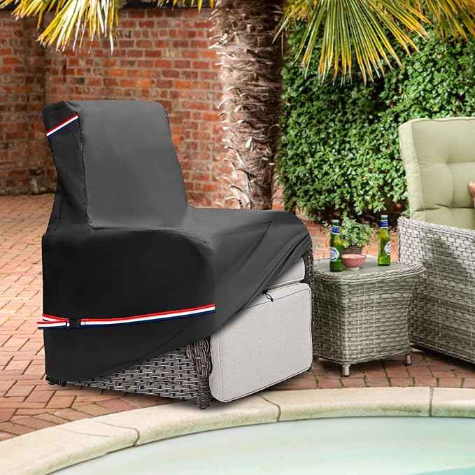 Outdoor Recliner Chair Covers,Patio Swivel Chair Covers,600D Heavy Duty Waterproof Patio Rocking Chairs Cover,Outdoor Furniture Covers for All Weather Protection.Black