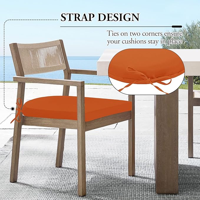 Wellsin Outdoor Chair Cushions for Patio Furniture, 3-Year Color Fastness Patio Chair Cushions Set of 2, Water Resistant Round Corner Outdoor Seat Cushions 17"X16"X2", Orange