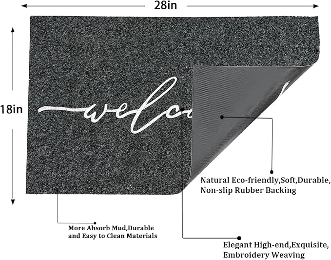 AAZZKANG Welcome Mat Outdoor with Non Slip Rubber Backing Easy to Clean Entry Door Mats for Indoor High Traffic Areas Front Door Entrance Doormat Grey