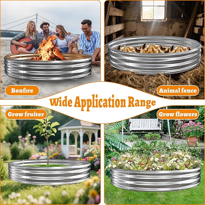 Large Metal Fire Pit Ring/Bonfire Fire Ring- 6 FT Diameter, 0.7 MM Thick,1 ft High, Durable and Stylish for Outdoor Fire Pits,Patios and Camping (Silver, 6X6X1 ft)