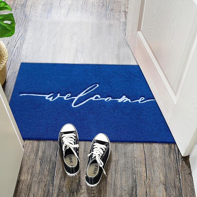 AAZZKANG Blue Door Mat Outdoor Entrance Welcome Doormat Large with Non Slip Rubber Backing Outside Inside Door Mats for Entryway,High Traffic Areas