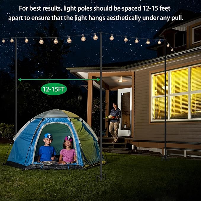 4Pack 9FT String Light Poles for Outside,Electrophoresis Design Waterproof and Rustproof,for Outdoor String Lights Garden,Patio,Wedding,Backyard,Deck,Party - Black