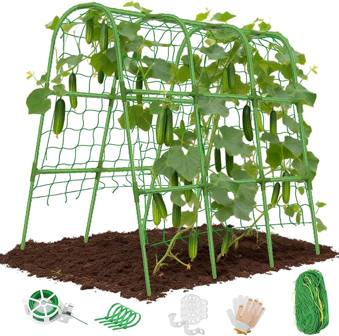 Joyhalo Cucumber Trellis for Raised Bed, U-Shape Garden Trellis for Climbing Plants Outdoor, 51 * 35 * 48in Metal Arch Vegetables Trellis, Plant Support for Vegetable Vine Pea Bean Tomato