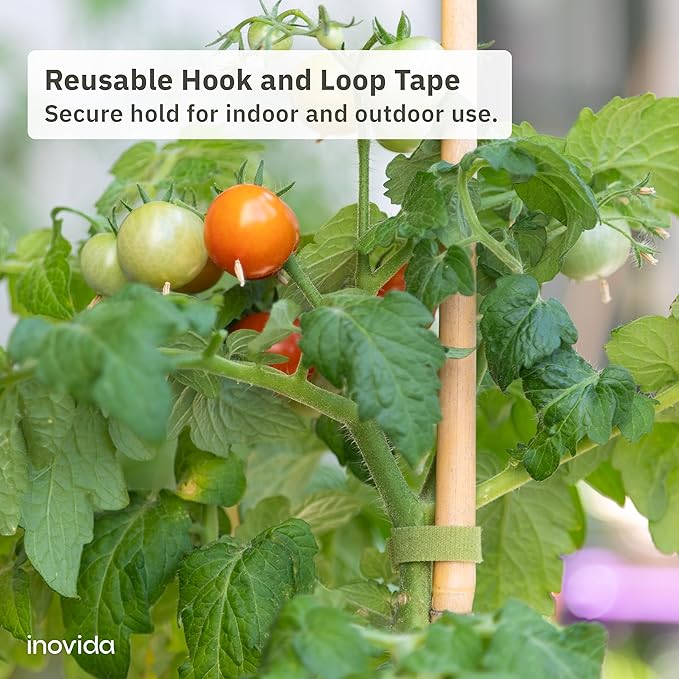 Hook & Loop Plant Ties: 32 ft Self-Adhesive, Extra-Strong Garden Tape for Weatherproof Plant Support – Reusable – Support for Climbing Plants – Indoor and Outdoor Gardening by Inovida