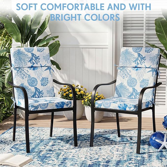 4 Pack Outdoor High Back Chair Cushion, 44 x 20 inches Patio Chair Cushions Waterproof Rocking Cushions Indoor Furniture Seat Pad, Weather Resistant (Ocean,Blue)