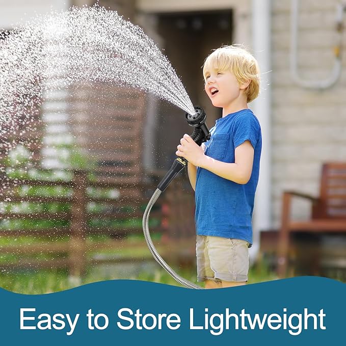 Stainless Steel Garden Hose 25ft Heavy Duty Metal Water Hoses with 10 Function Water Hose Nozzles for Yard Outdoor