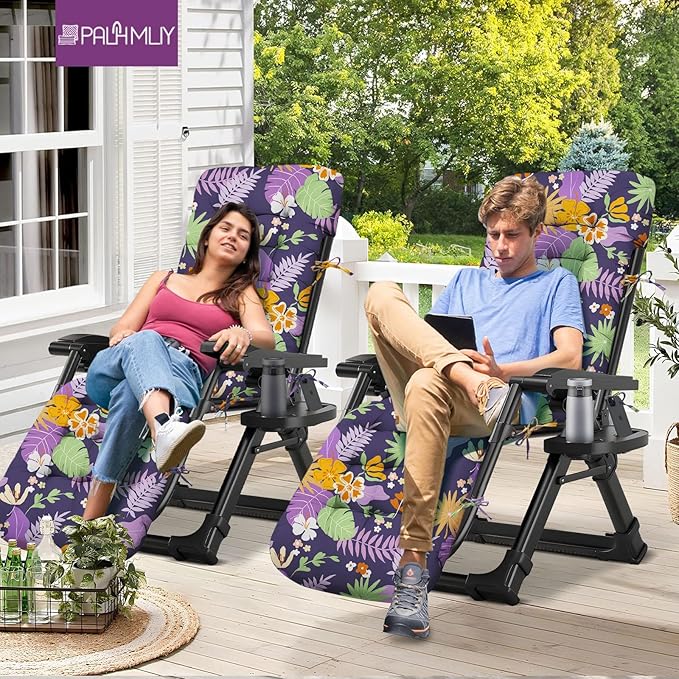 Outdoor Chaise Lounge Chair Cushion Waterproof 66 x 21 x 4 Inches Cotton Lounge Chair Cushions with Ties, Soft Thickened Lounge Chair Cushions for Indoor Outdoor Furniture (Purple Flower Leaf)