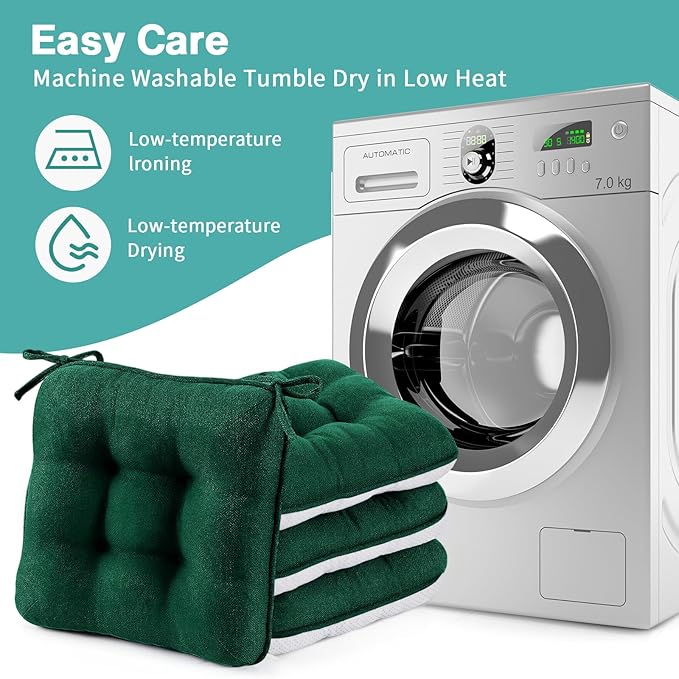 BETU Chair Cushions for Dining Chairs Set of 6,3.5" Thick Kitchen Table Chair Pads with Ties,Non Slip Backing and Covers, Seat Cushion for Dining Room,Bar,Patio Chairs,16"X16"X3.5",Dark Green