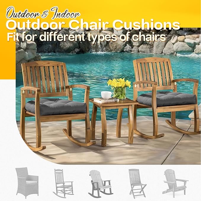 MAGIC ELEPHANT Outdoor Chair Cushions Set of 2, Memory Foam Seat Cushion Pads for Wicker Chair and Patio Furniture, 19 x 19 Inches (Grey)