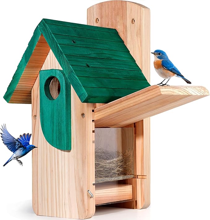 Bird Houses for Outside Clearance,Cedar Woodenhanging Bluebird Houses for Outside,Winter Shelter for Wild Birds Like Finch Sparrow Wren Swallow Chickadeeblue Jay,Weatherproof Birdhouses for Outdoors