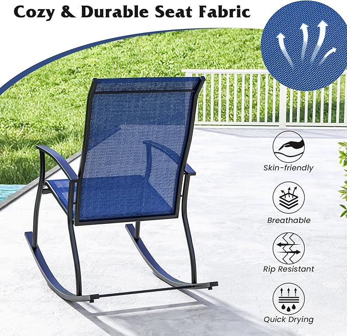 Giantex Outdoor Rocking Chair Set of 4 - Patio Rocking Chairs w/Breathable Backrest, Sturdy Metal Frame & Safe Ergonomic Design, Smooth Armrest, Cozy Fabric Rocker for Backyard, Poolside, 330 lbs