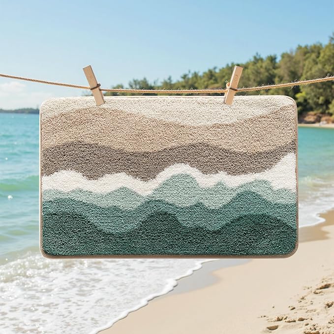 LUMI Beach Bathroom Rugs, Non Slip Bath Mat Ultra Soft Washable Absorbent Quick Dry, Ocean Sea Theme Bath Rug with Starfish Shell for Shower Floor, Kitchen Decor, Kids Room, 20"x32"