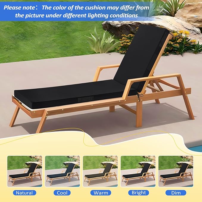 Basic Beyond Chaise Lounge Cushions Outdoor, 3-Layer Waterproof Outdoor Furniture Cushions with Removable Cover and 4 Ties, 72"x21"x3" Patio Lounge Chair Cushions for Outdoor Furniture, Black