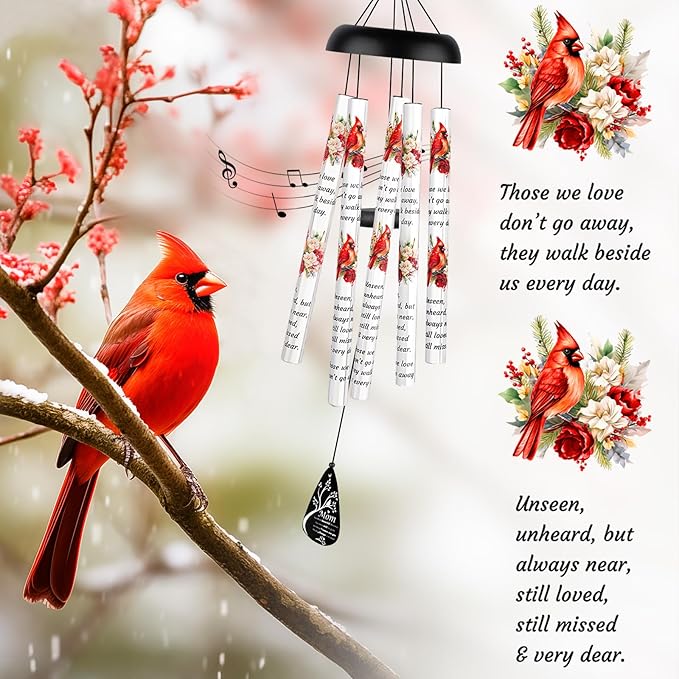 Memorial Wind Chimes Sympathy Gift - Cardinal Windchimes in Loving Memory of Mom Mother Grandmother, Bereavement Gifts for Loss of Loved One, Condolences Grief Remembrance Funeral Grieving
