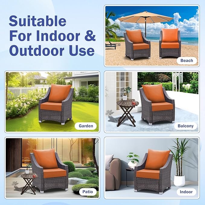 Outdoor Seat Cushion Set, Waterproof & Fade Resistant Patio Chair Cushions, Outdoors Cushion for Patio Furniture, 24 x 24 x 4 Inch, Outdoor Couch Cushions with Handle and Ties, Spice