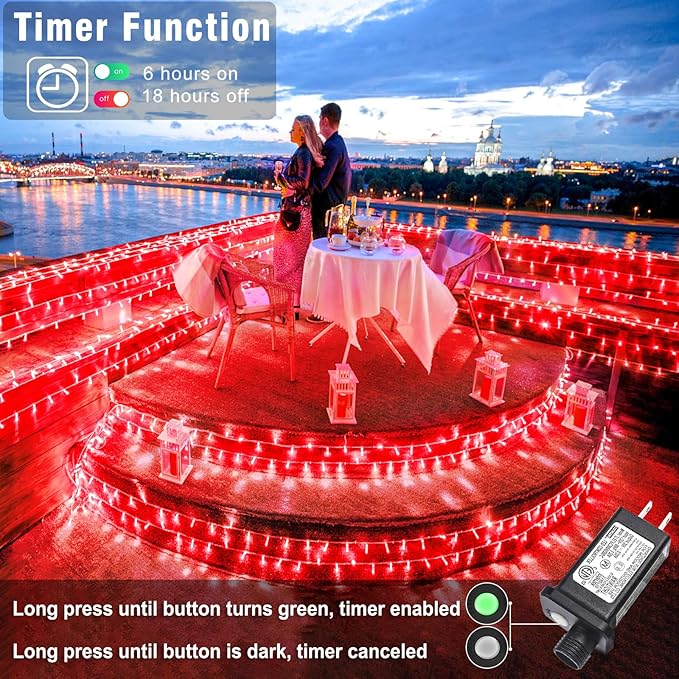 165FT 500 LED Outdoor String Lights, Connectable Valentines String Lights Waterproof with 8 Modes, Plug in Twinkle Fairy Lights Clear Wire for Indoor Bedroom Garend Wedding Patio Decorations, Red