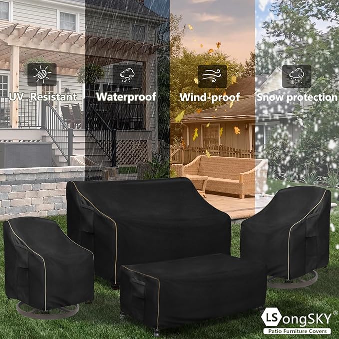 Outdoor Swivel Rocker Chair Cover 2 Pack,Patio Swivel Chair Covers for Outdoor Furniture,Rocking Chair Covers Waterproof (27.5W x 32.5D x 39H Inch) Black