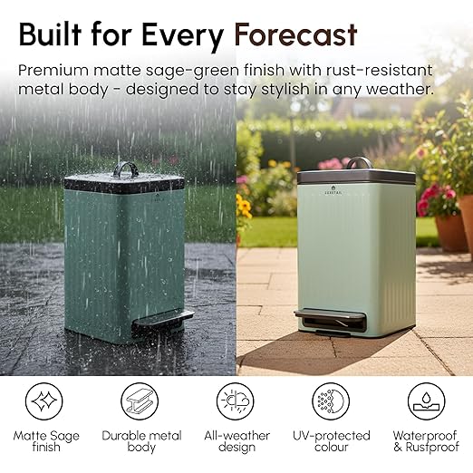 Small Dog Poop Trash Can Outside – 6L/1.6 Gallon Dog Small Trash Can with Lid, Odor-Locking Carbon Filter System, Hands-Free Stainless Steel Pedal, Easy-Clean Removable Bucket, Sage Green