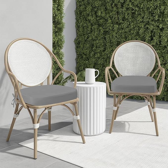 idee-home Outdoor Chair Cushions Set of 4, 17" x 17" x 3" Thick D-Shaped Patio Furniture Outdoor Seat Cushions Waterproof with Ties, Dining Pads