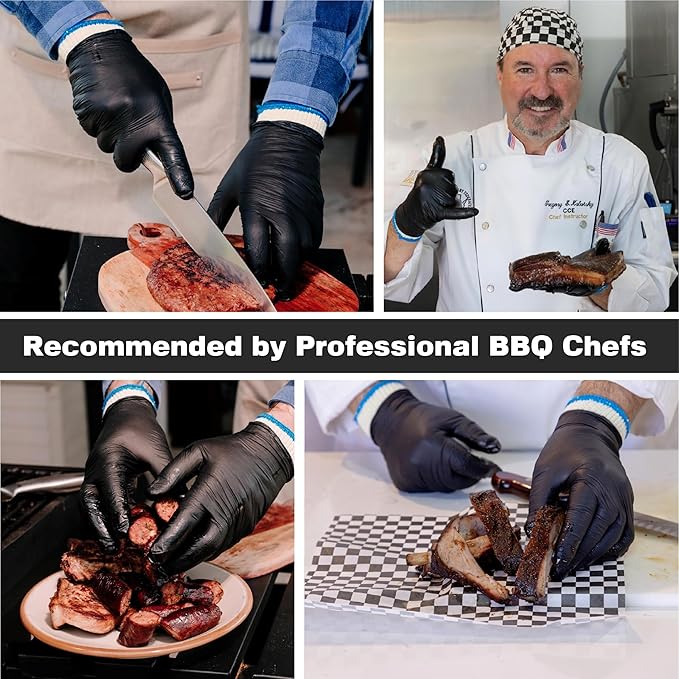 Raxwell BBQ Gloves - Heat Resistant Grilling Gloves - Non-Slip Nitrile Food Handling Gear for Cooking - Large, Black, Includes 6 Cotton Liners