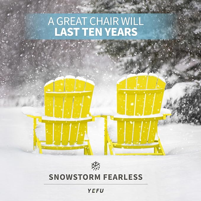 YEFU Adirondack Chairs Set of 4: Outdoor Chair HIPS Plastic Adirondack Chairs - Patio Chairs with Wood Texture - Lawn Fire Pit Deck Porch Garden Chairs for Adults (Yellow)