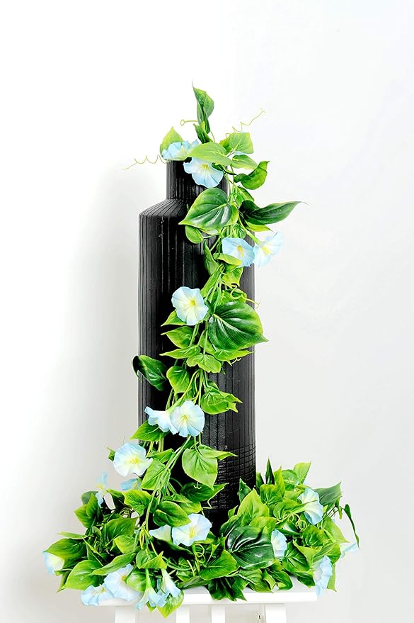 AirSun Artificial Morning Glory Flower Vines, 2pcs 15Feet Hanging Plants Silk Garland Fake Green Plant Home Garden Wall Fence Indoor Outdoor Wedding Birthday Decor