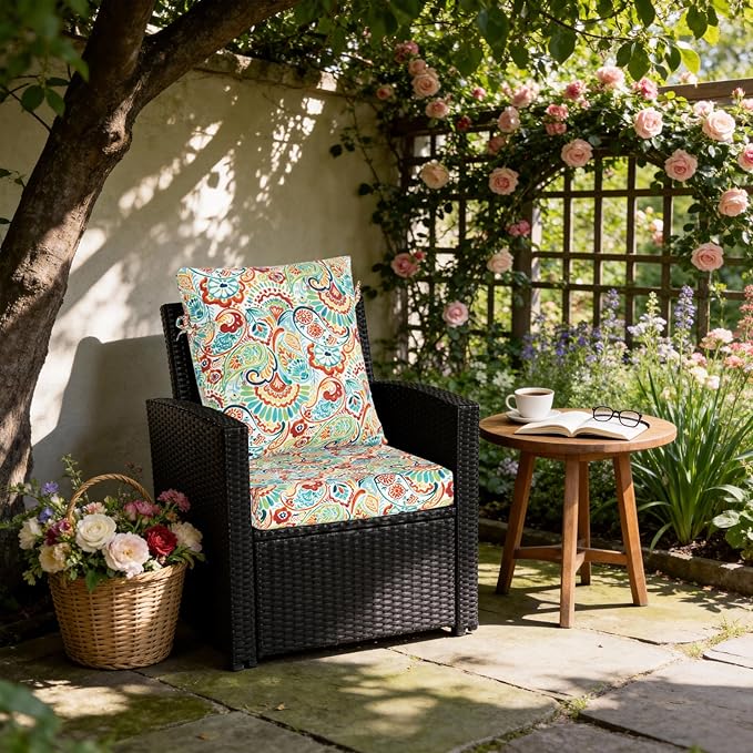 COZYVIDA Outdoor Dining Chair Cushion, Set of 2, 20" x 42",C0 Water-Resistant Breathable Polyester, UV-Resistant 1000+ Hrs, 30D Foam with Recycled Fiber Fill, YKK Zippers, Boho Paisley
