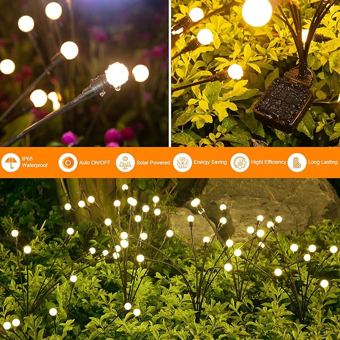 Solar Lights Outdoor(8-Pack, 64 LEDs), ASMAD Solar Garden Lights, Outdoor Decorations, Firefly Light for Patio Decor, Big Bulb, Unique Gifts for Women, Gifts for Grandma