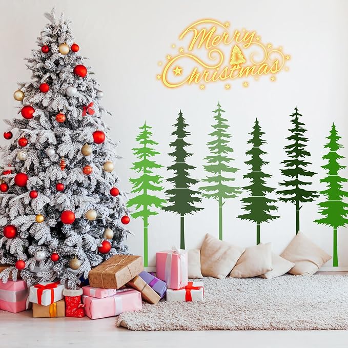 Forest Tree Stencil Set Large Pine Tree Stencils for Painting on Wood Reusable Forest Tree Mural Templates for Wall Garden Fence Window Furniture