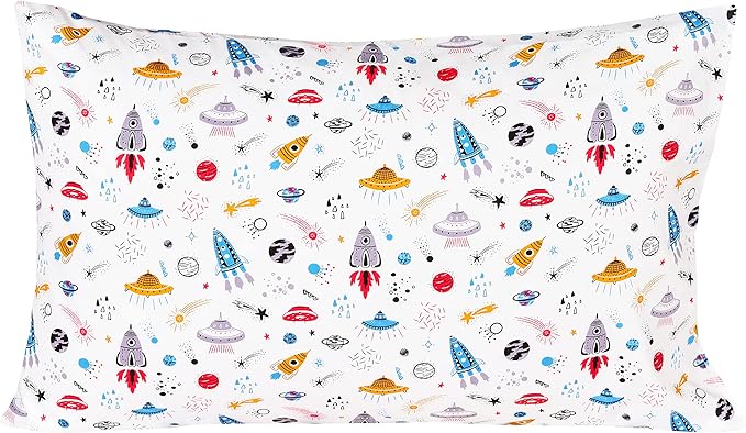 Scientific Sleep Planet Spaceship Rocket in Universe Cotton Cozy Twin Bed Sheet Set, Flat Sheet & Fitted Sheet & Pillowcase Natural Bedding Set (Space, Twin)