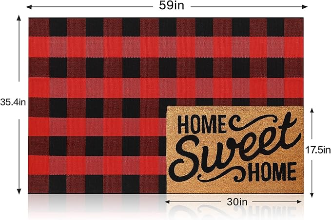 MUBIN Cotton Black and Red Plaid Rug, 3'x5' Outdoor Front Door Decor Mat, Hand-Woven Reversible Foldable Rug for Layered Door Mats Washable Carpet for Front Porch, Entryway, Farmhouse